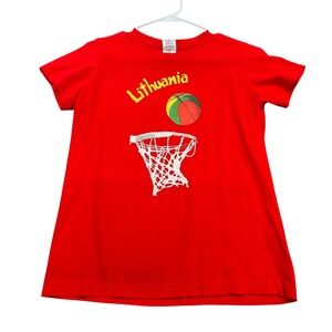 Lithuania Basketball Graphic T-Shirt Red Europe Map Size XL Kids 12-13